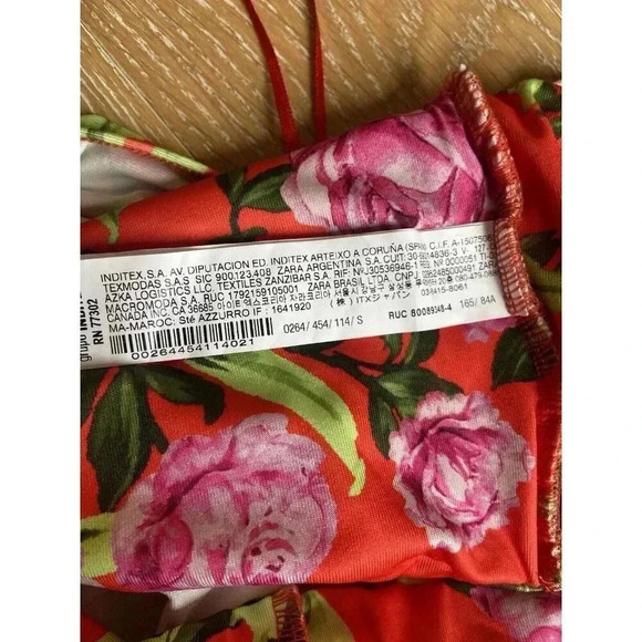 NWT ZARA Womens Bodysuit Size Small Red Floral Stretch Deep V Neck Sleeveless - Picture 8 of 9